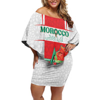Custom Morocco Football Family Matching Off Shoulder Short Dress and Hawaiian Shirt Go Champions Atlas Lions - White - Wonder Print Shop