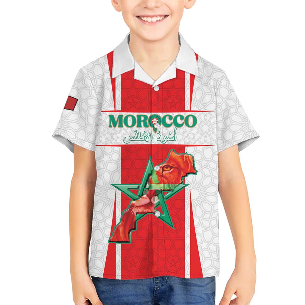 Custom Morocco Football Family Matching Off Shoulder Short Dress and Hawaiian Shirt Go Champions Atlas Lions - White - Wonder Print Shop