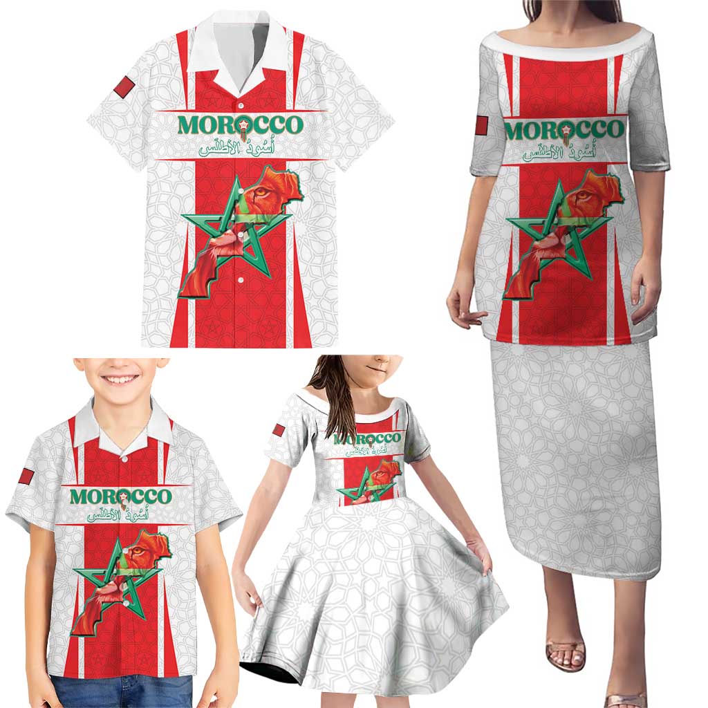 Custom Morocco Football Family Matching Puletasi and Hawaiian Shirt Go Champions Atlas Lions - White - Wonder Print Shop