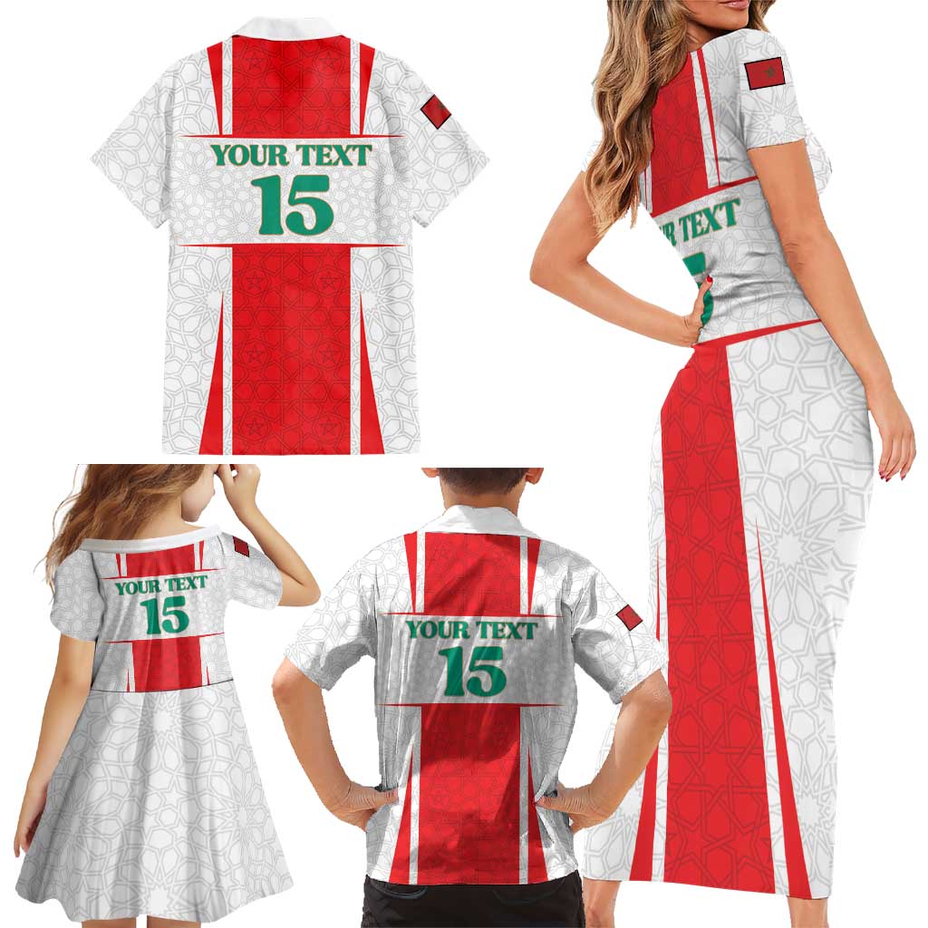 Custom Morocco Football Family Matching Short Sleeve Bodycon Dress and Hawaiian Shirt Go Champions Atlas Lions - White - Wonder Print Shop