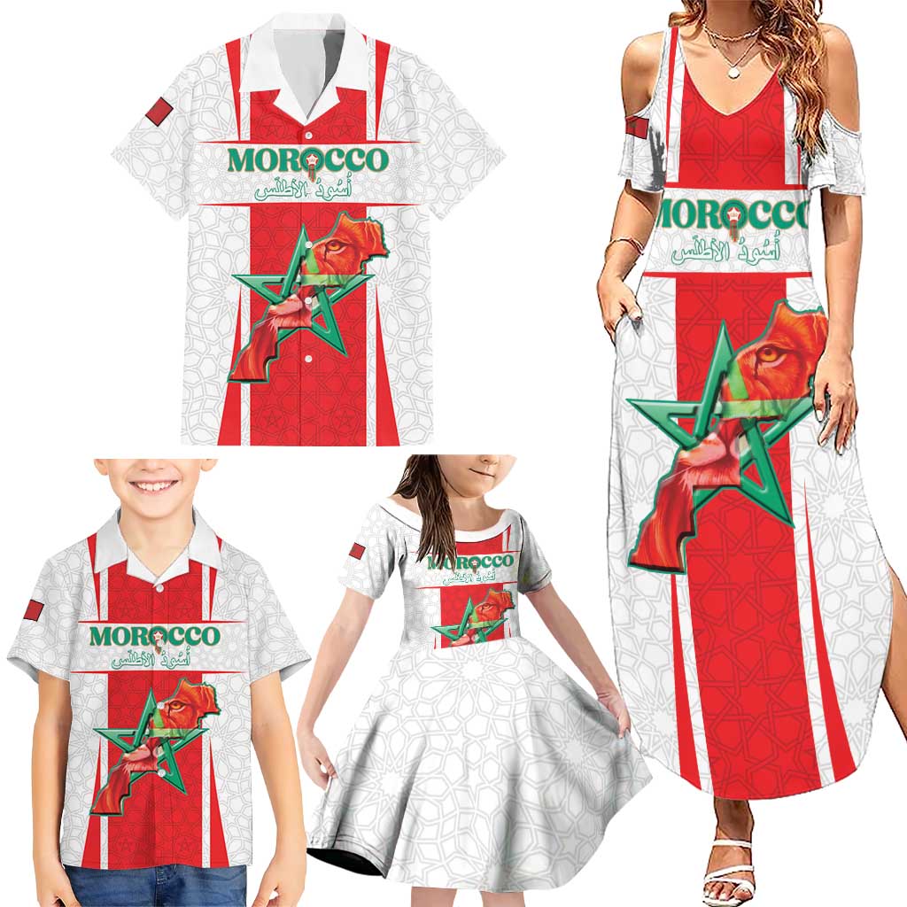 Custom Morocco Football Family Matching Summer Maxi Dress and Hawaiian Shirt Go Champions Atlas Lions - White - Wonder Print Shop
