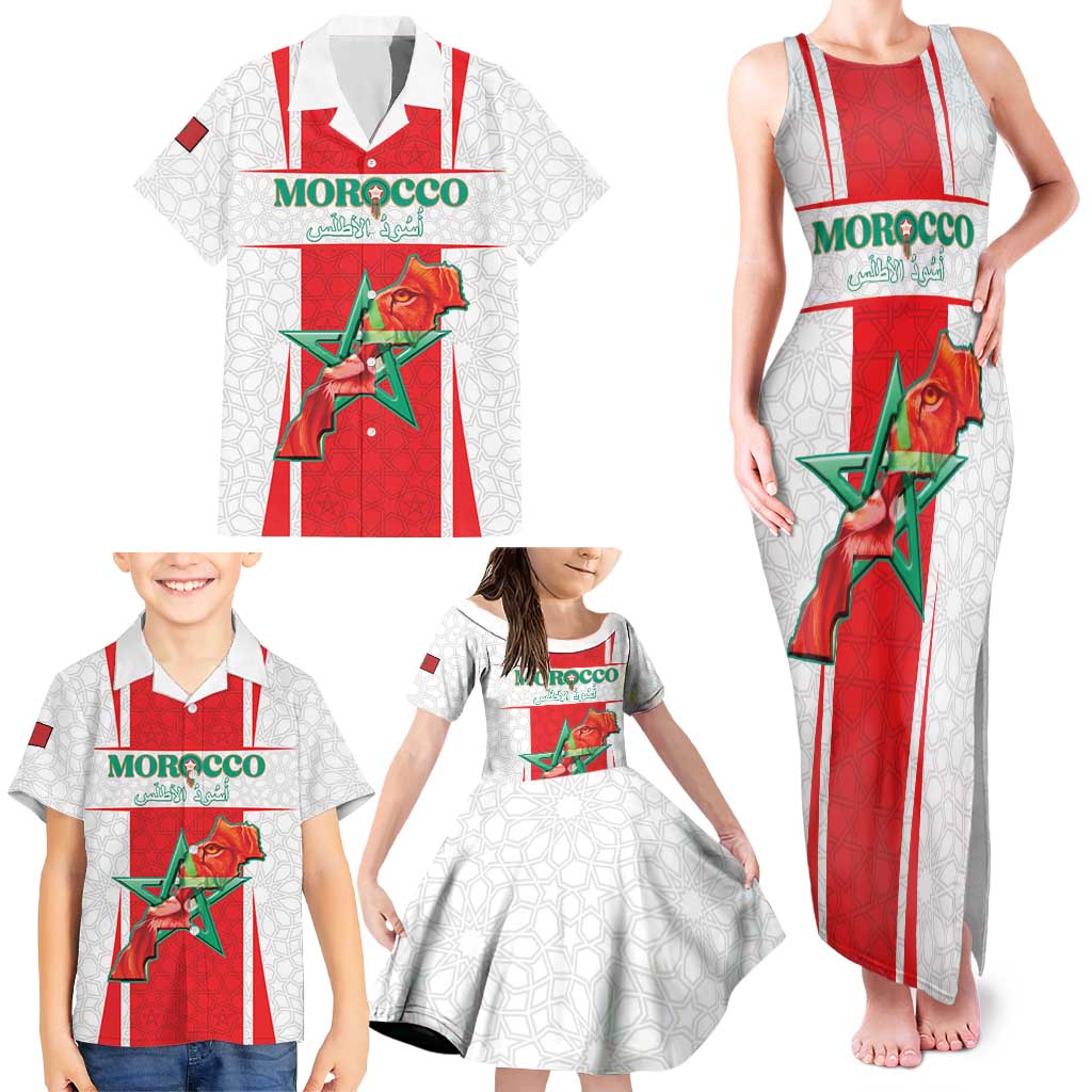 Custom Morocco Football Family Matching Tank Maxi Dress and Hawaiian Shirt Go Champions Atlas Lions - White - Wonder Print Shop