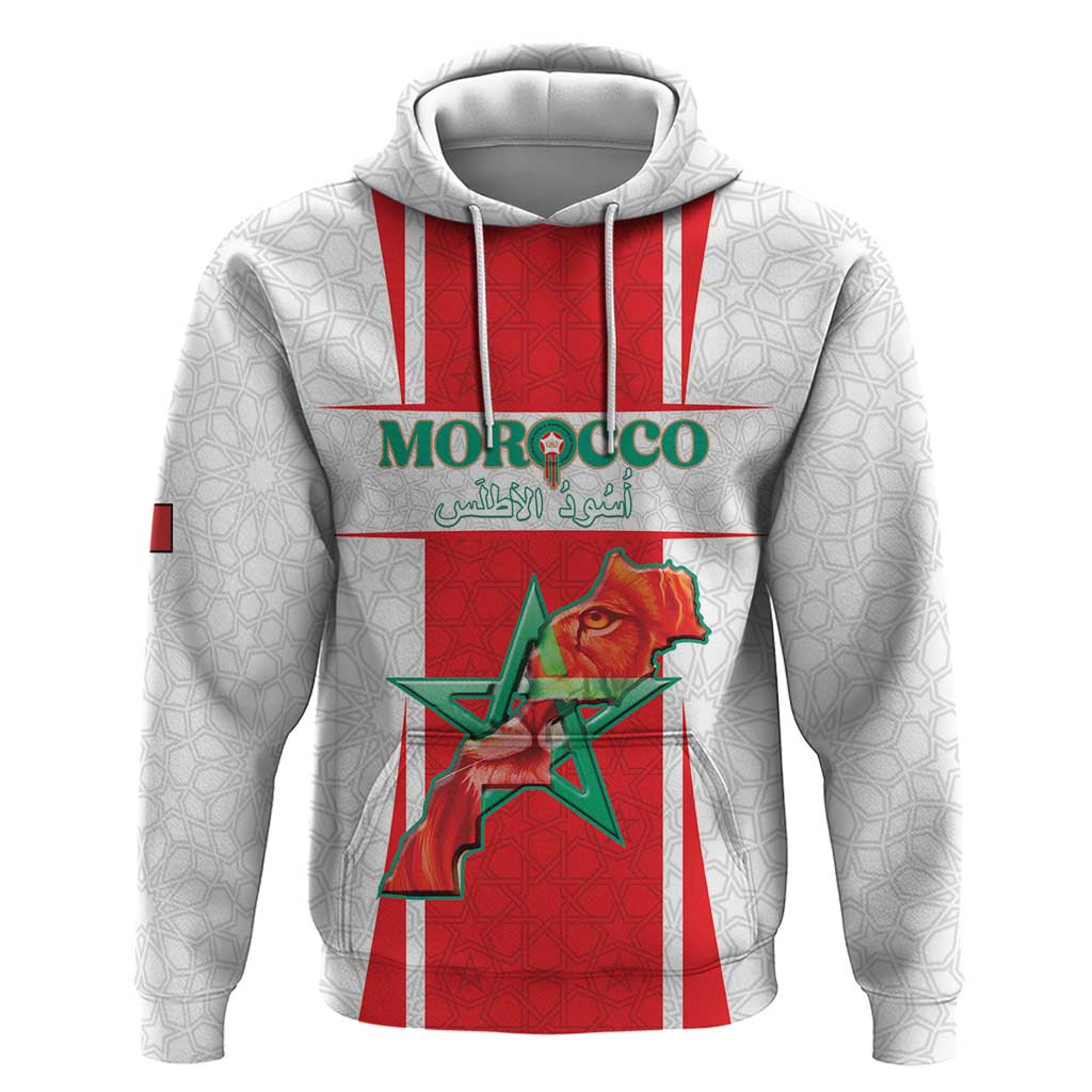 Custom Morocco Football Hoodie Go Champions Atlas Lions - White - Wonder Print Shop