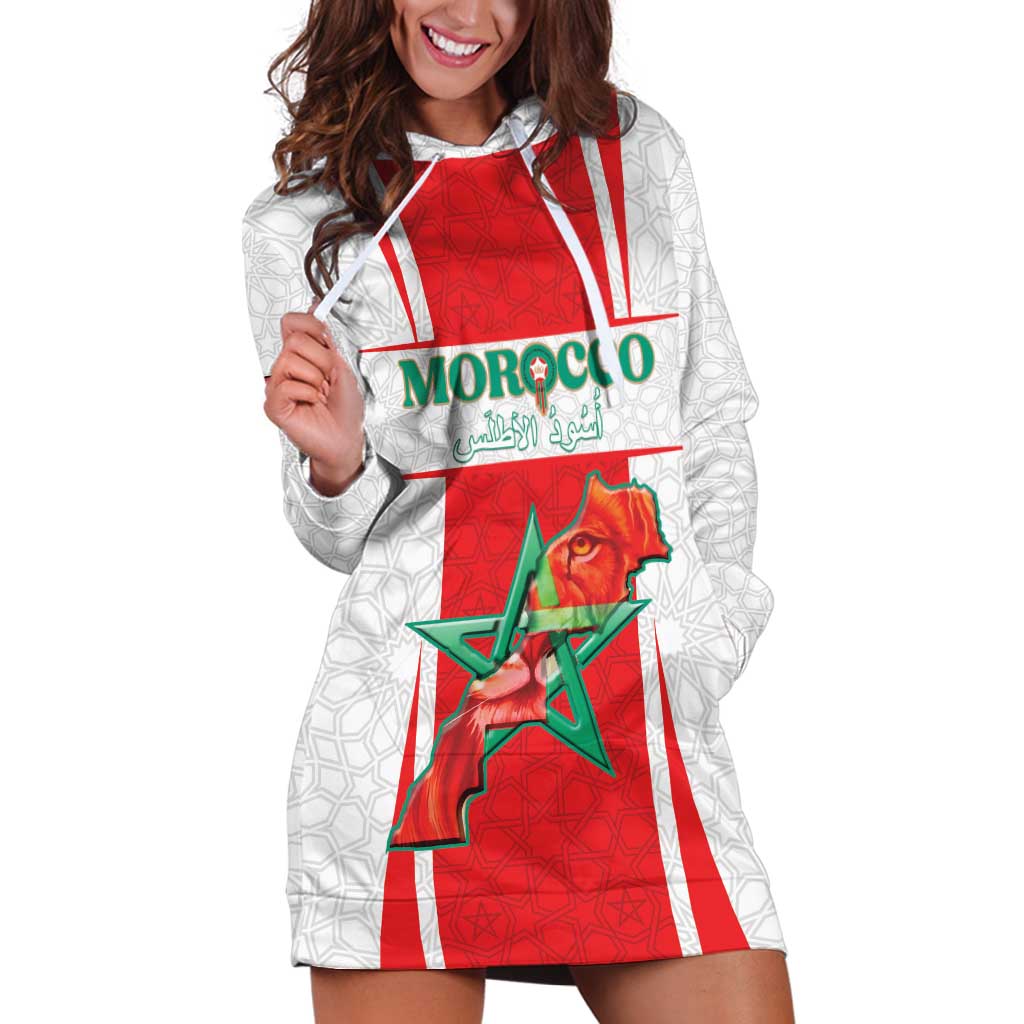 Custom Morocco Football Hoodie Dress Go Champions Atlas Lions - White - Wonder Print Shop
