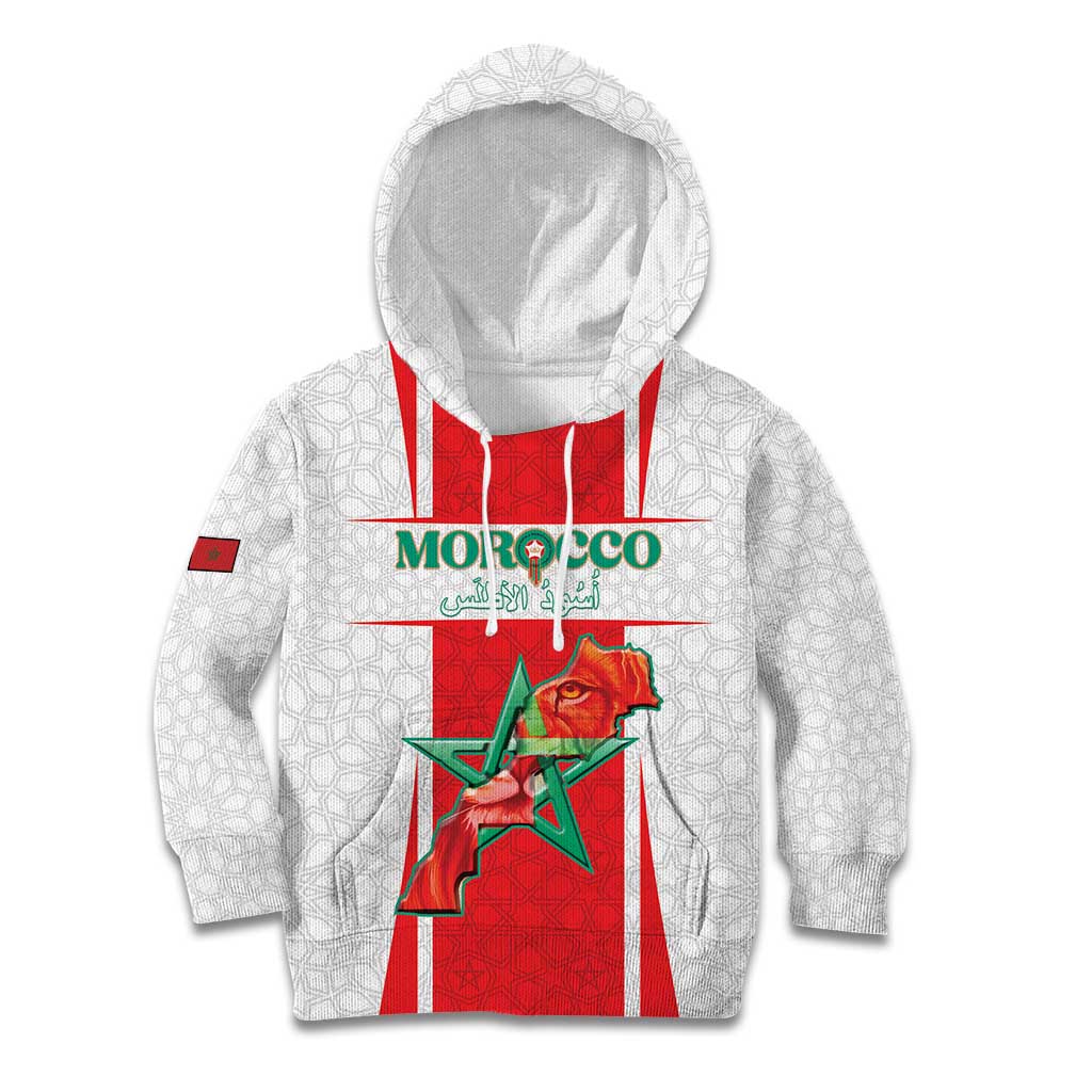 Custom Morocco Football Kid Hoodie Go Champions Atlas Lions - White - Wonder Print Shop