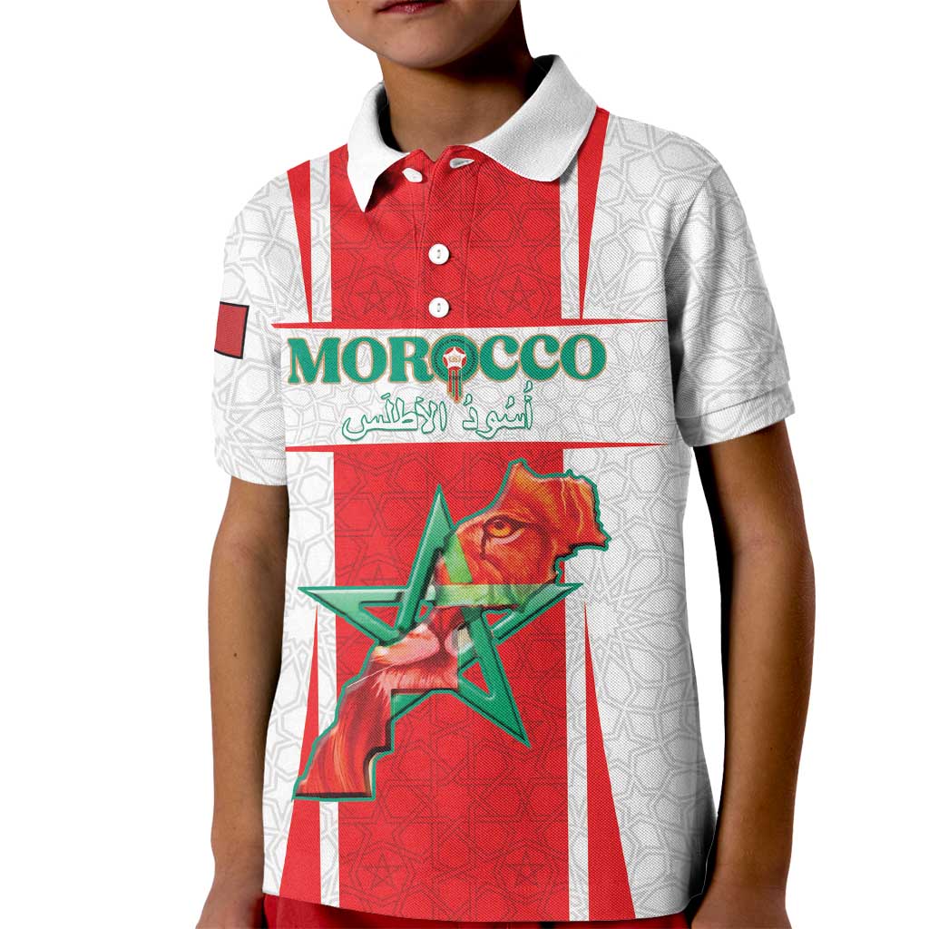 Custom Morocco Football Kid Polo Shirt Go Champions Atlas Lions - White - Wonder Print Shop