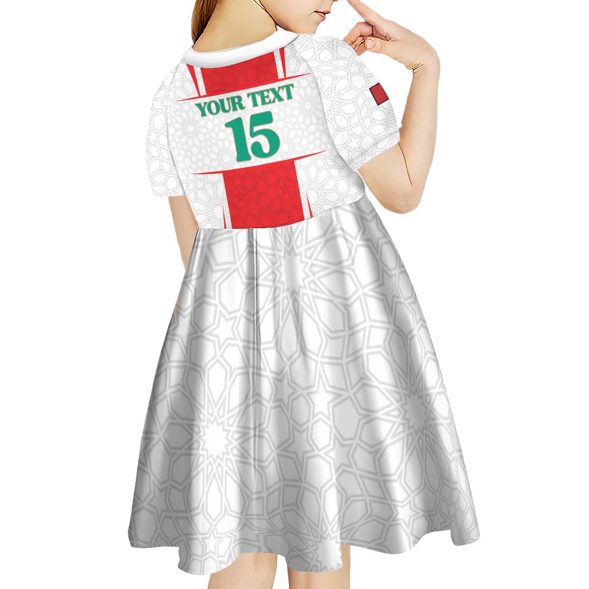 Custom Morocco Football Kid Short Sleeve Dress Go Champions Atlas Lions - White - Wonder Print Shop