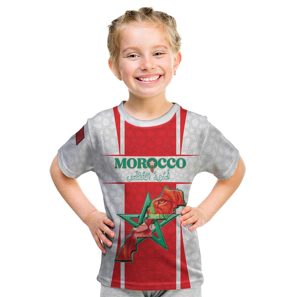 Custom Morocco Football Kid T Shirt Go Champions Atlas Lions - White - Wonder Print Shop