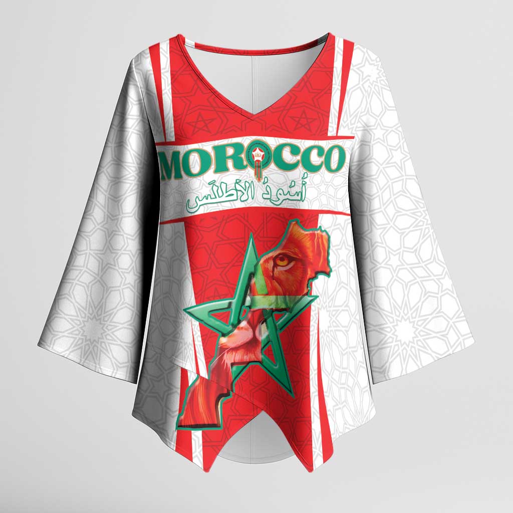 Custom Morocco Football Kimono Sleeve Blouse Go Champions Atlas Lions - White - Wonder Print Shop