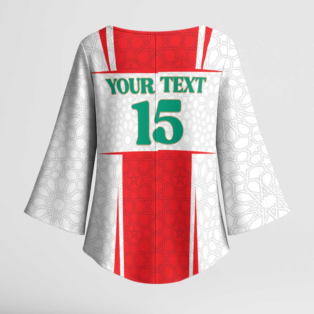 Custom Morocco Football Kimono Sleeve Blouse Go Champions Atlas Lions - White - Wonder Print Shop