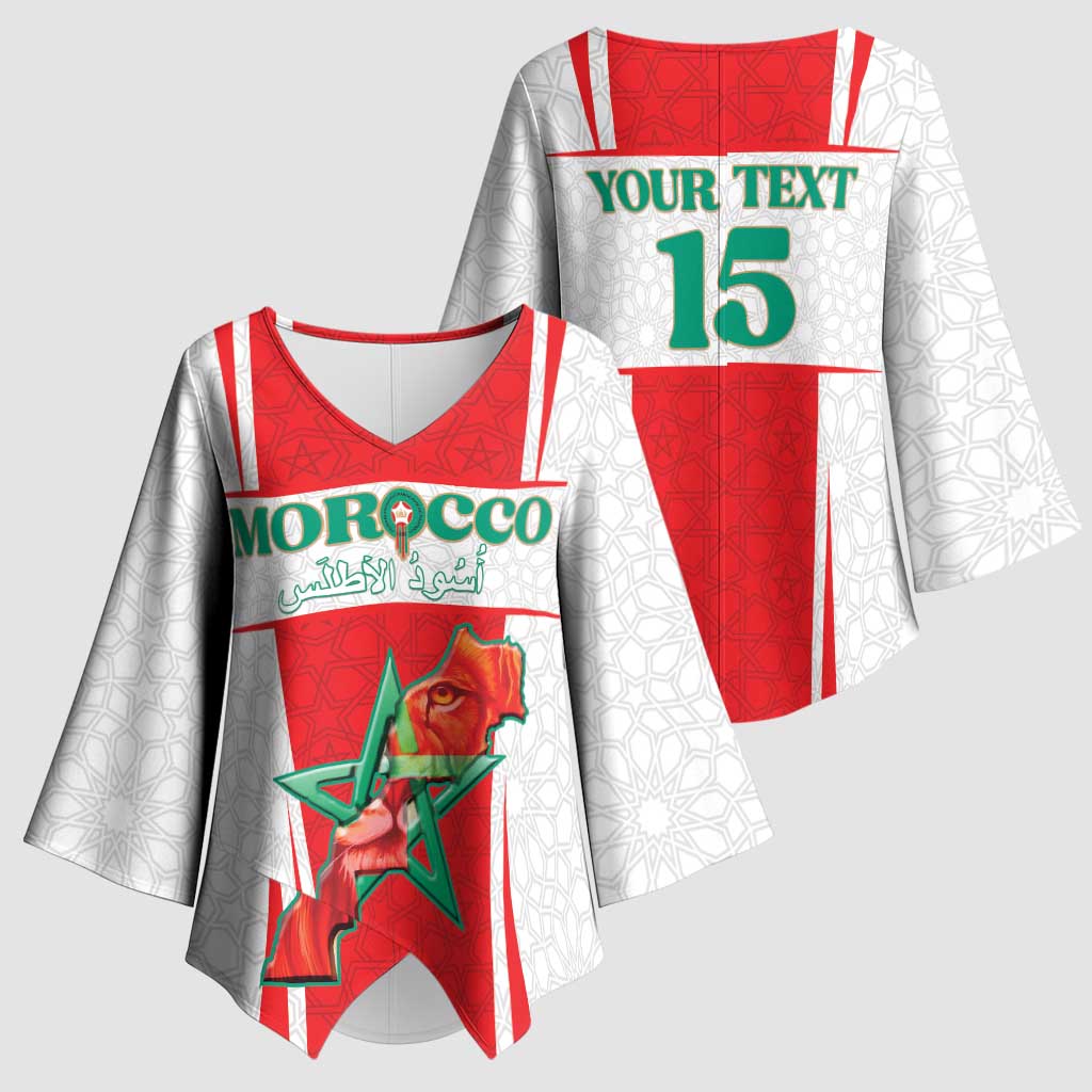 Custom Morocco Football Kimono Sleeve Blouse Go Champions Atlas Lions - White - Wonder Print Shop