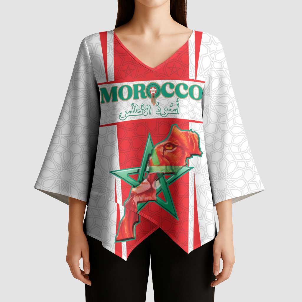 Custom Morocco Football Kimono Sleeve Blouse Go Champions Atlas Lions - White - Wonder Print Shop