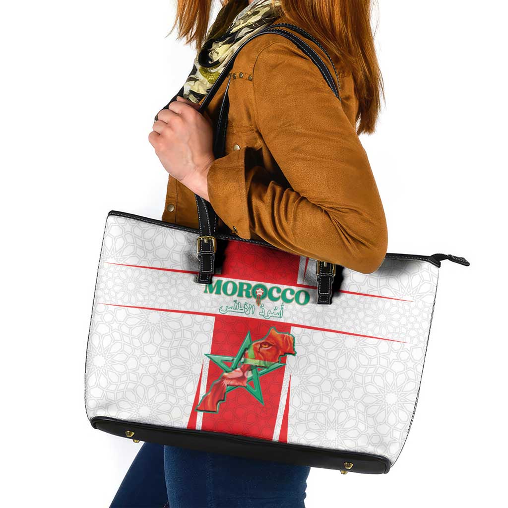 Morocco Football Leather Tote Bag Go Champions Atlas Lions - White - Wonder Print Shop