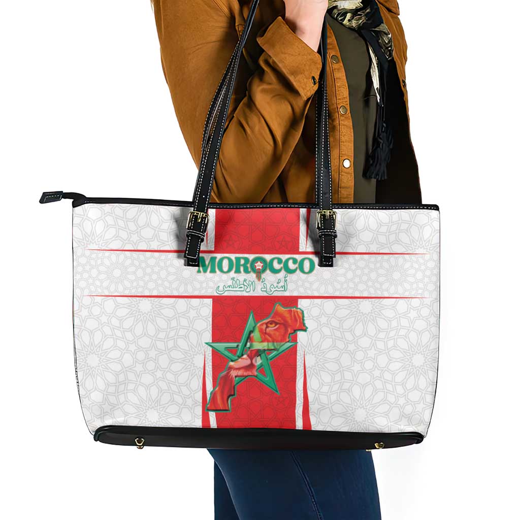 Morocco Football Leather Tote Bag Go Champions Atlas Lions - White - Wonder Print Shop