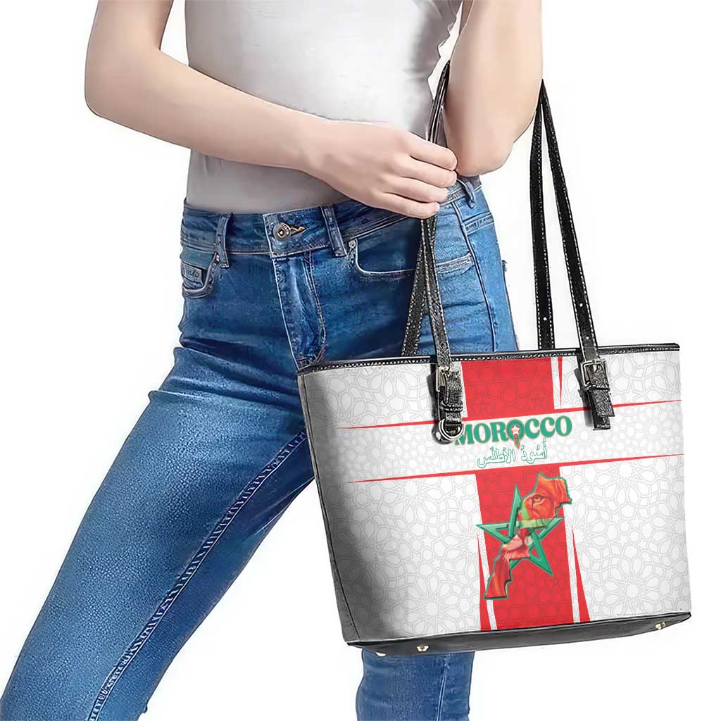 Morocco Football Leather Tote Bag Go Champions Atlas Lions - White - Wonder Print Shop