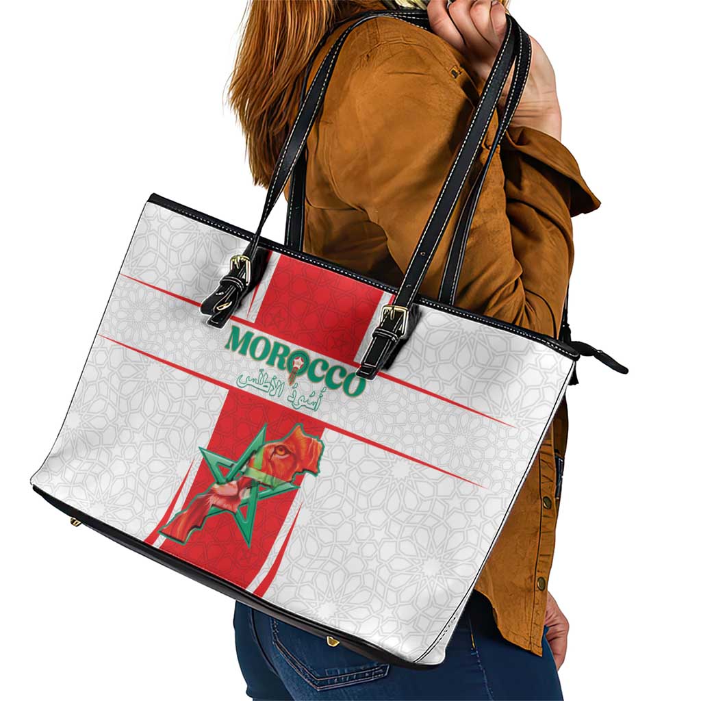 Morocco Football Leather Tote Bag Go Champions Atlas Lions - White - Wonder Print Shop