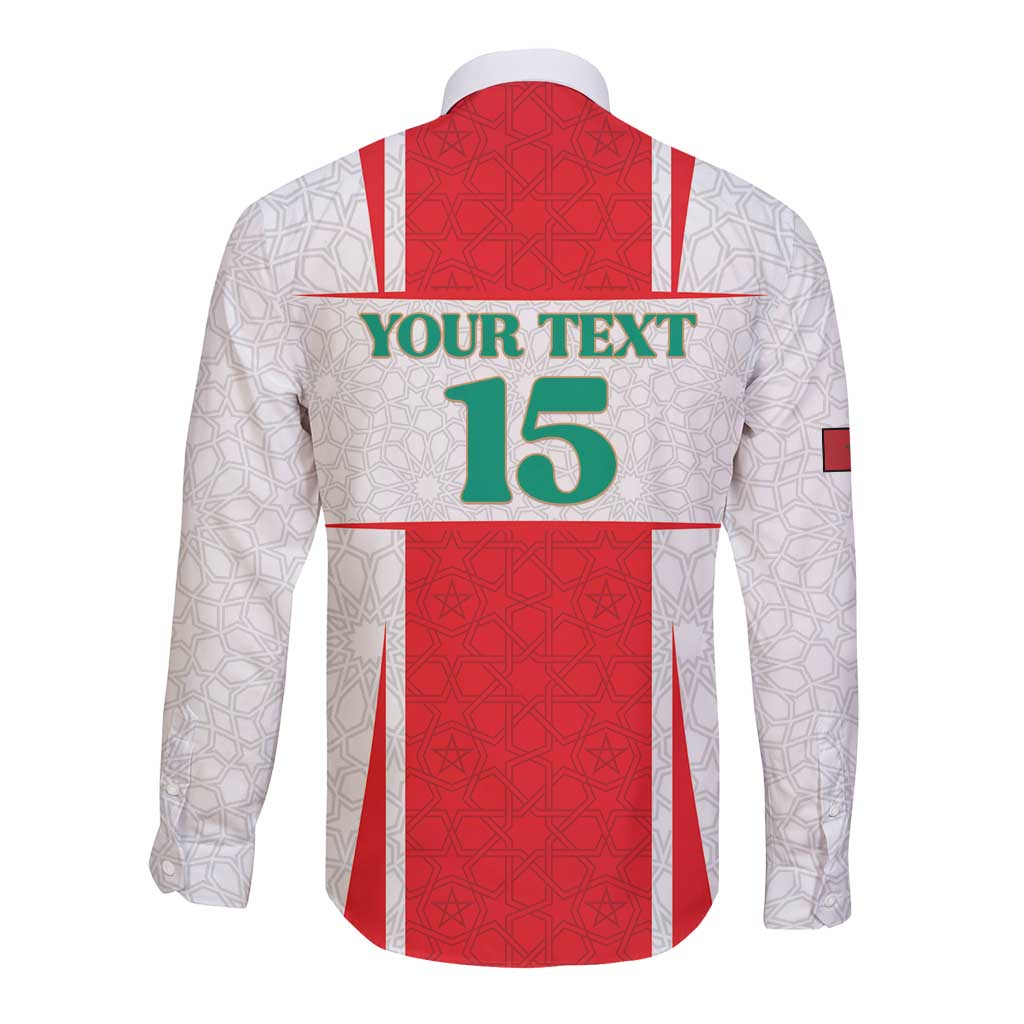 Custom Morocco Football Long Sleeve Button Shirt Go Champions Atlas Lions - White - Wonder Print Shop