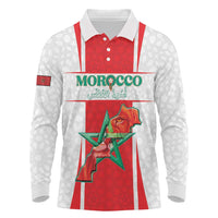 Custom Morocco Football Long Sleeve Polo Shirt Go Champions Atlas Lions - White - Wonder Print Shop
