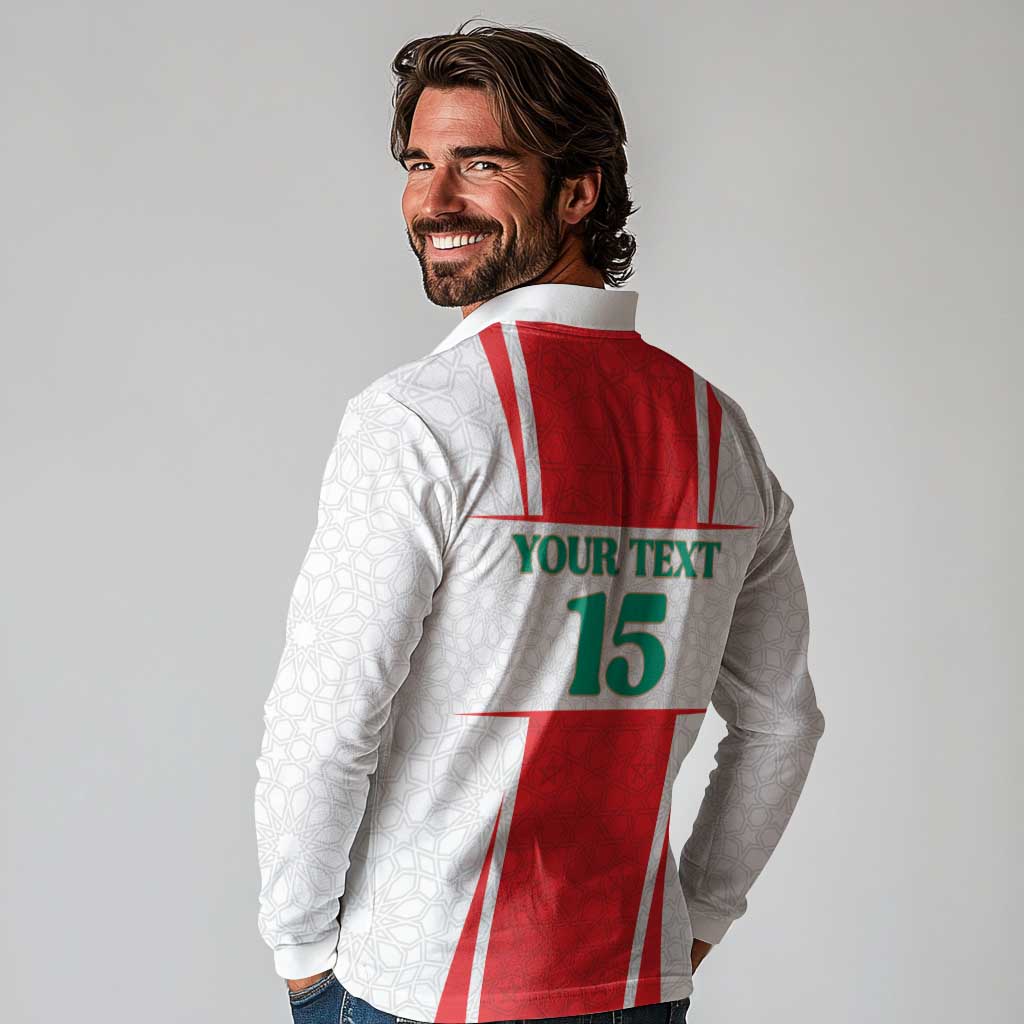 Custom Morocco Football Long Sleeve Polo Shirt Go Champions Atlas Lions - White - Wonder Print Shop