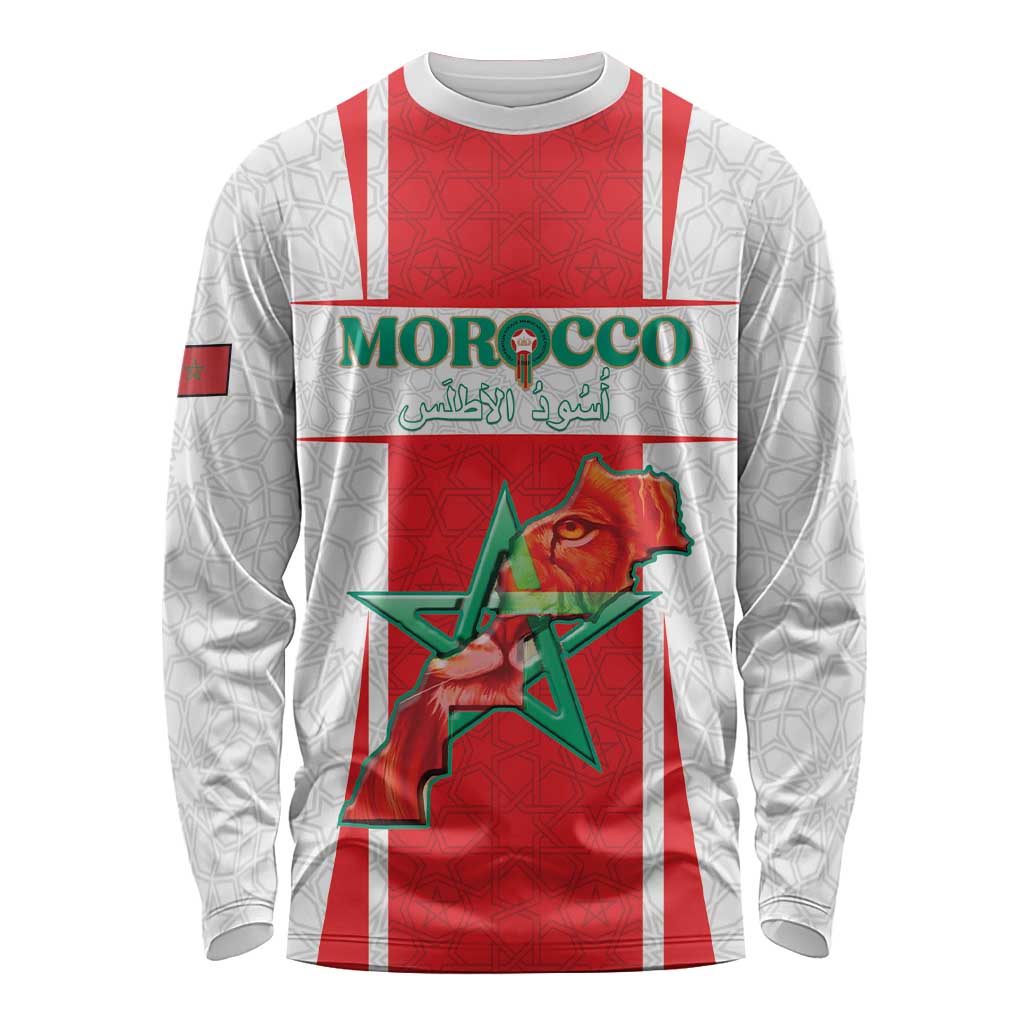 Custom Morocco Football Long Sleeve Shirt Go Champions Atlas Lions - White - Wonder Print Shop