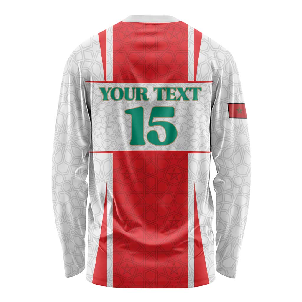 Custom Morocco Football Long Sleeve Shirt Go Champions Atlas Lions - White - Wonder Print Shop