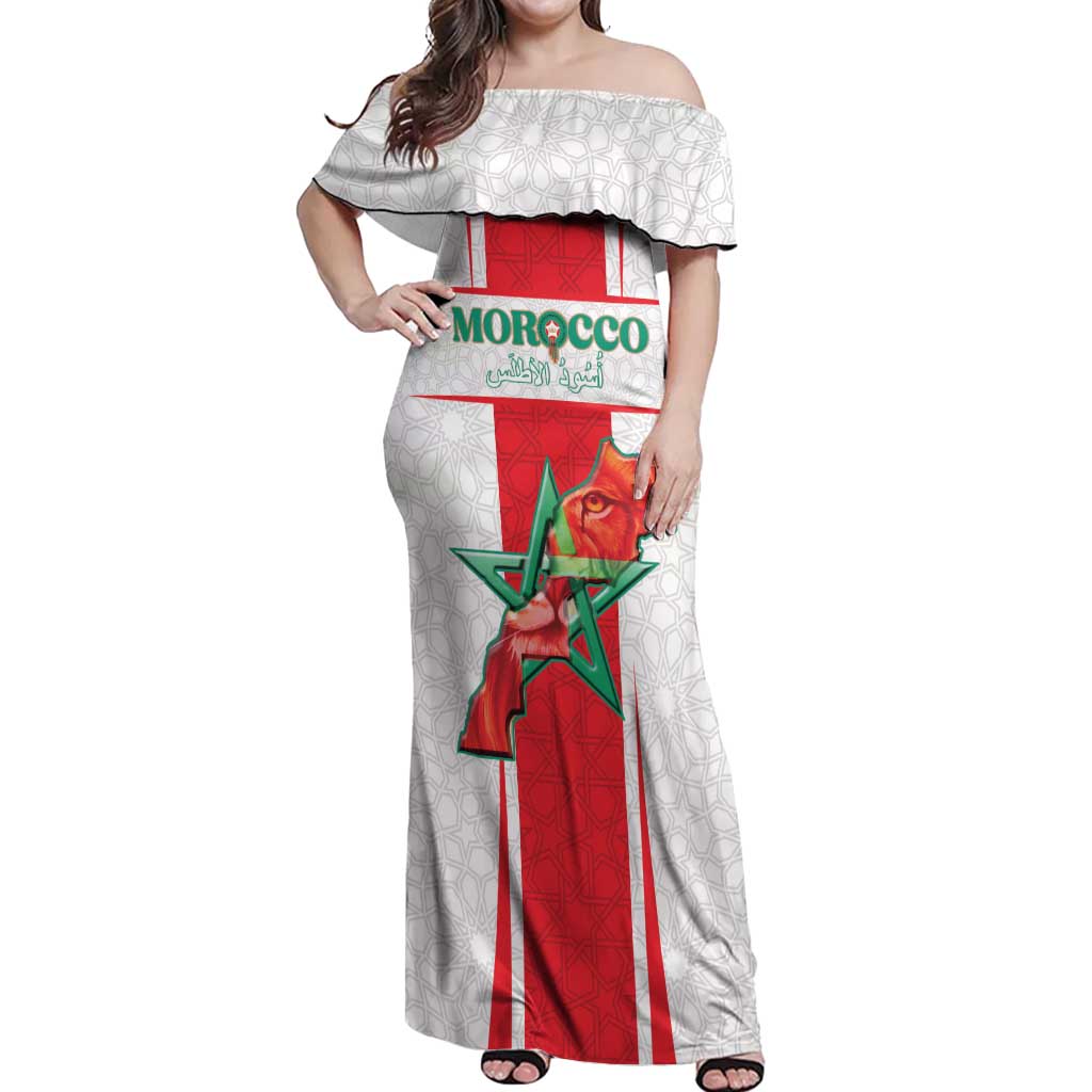 Custom Morocco Football Off Shoulder Maxi Dress Go Champions Atlas Lions - White - Wonder Print Shop