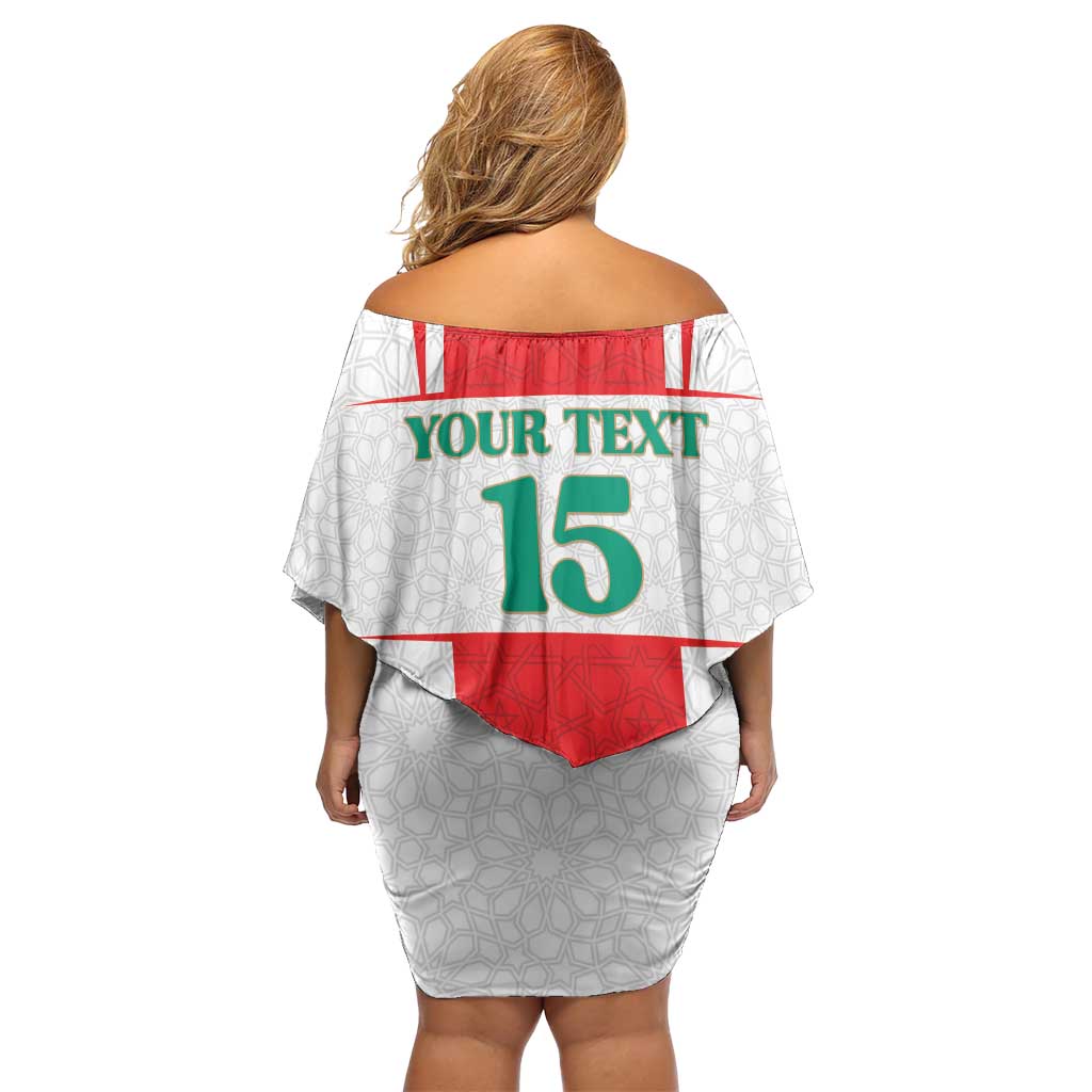 Custom Morocco Football Off Shoulder Short Dress Go Champions Atlas Lions - White - Wonder Print Shop