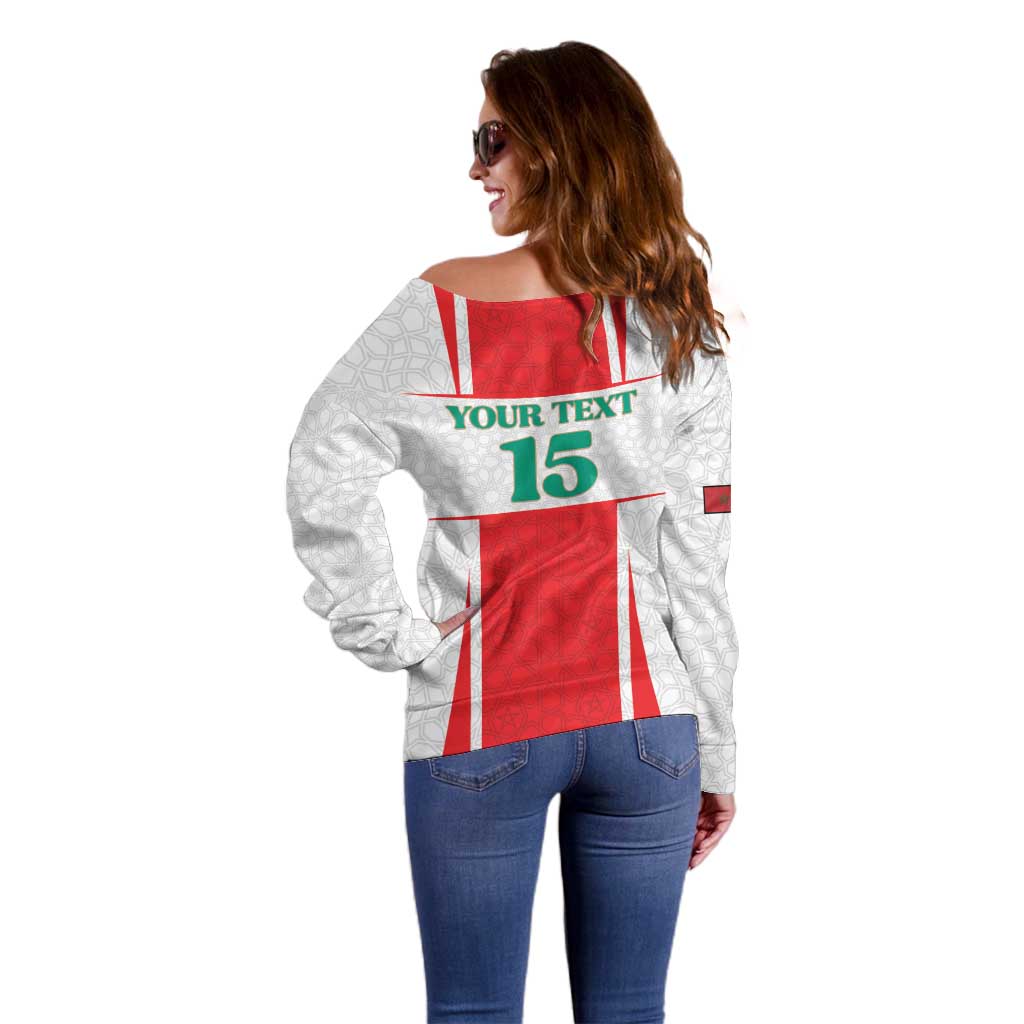 Custom Morocco Football Off Shoulder Sweater Go Champions Atlas Lions - White - Wonder Print Shop