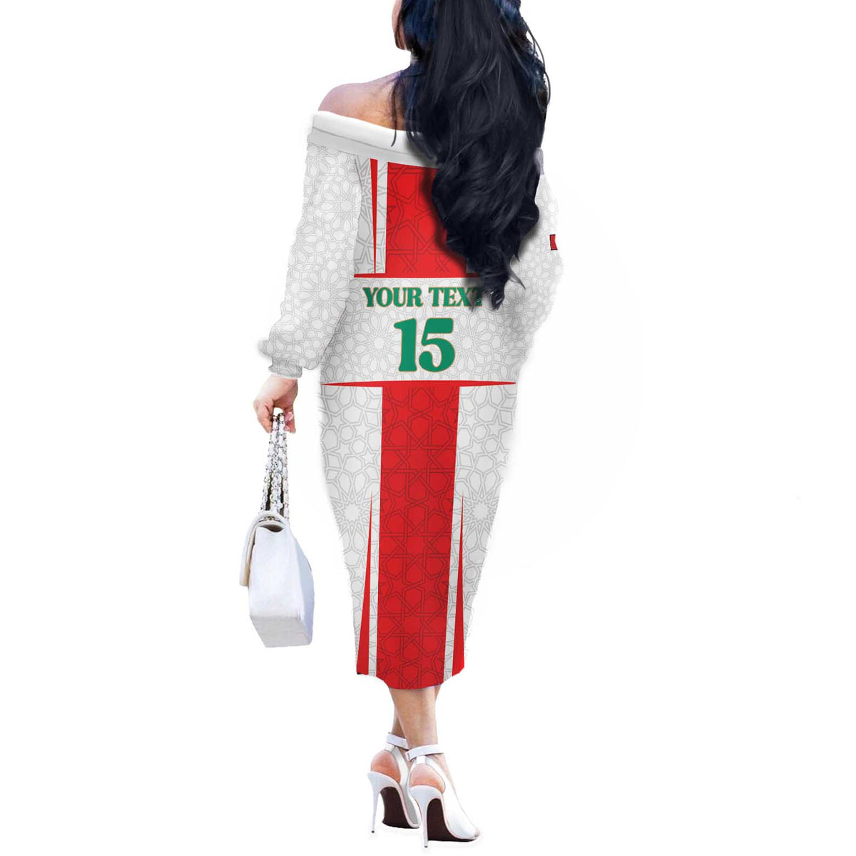 Custom Morocco Football Off The Shoulder Long Sleeve Dress Go Champions Atlas Lions - White - Wonder Print Shop