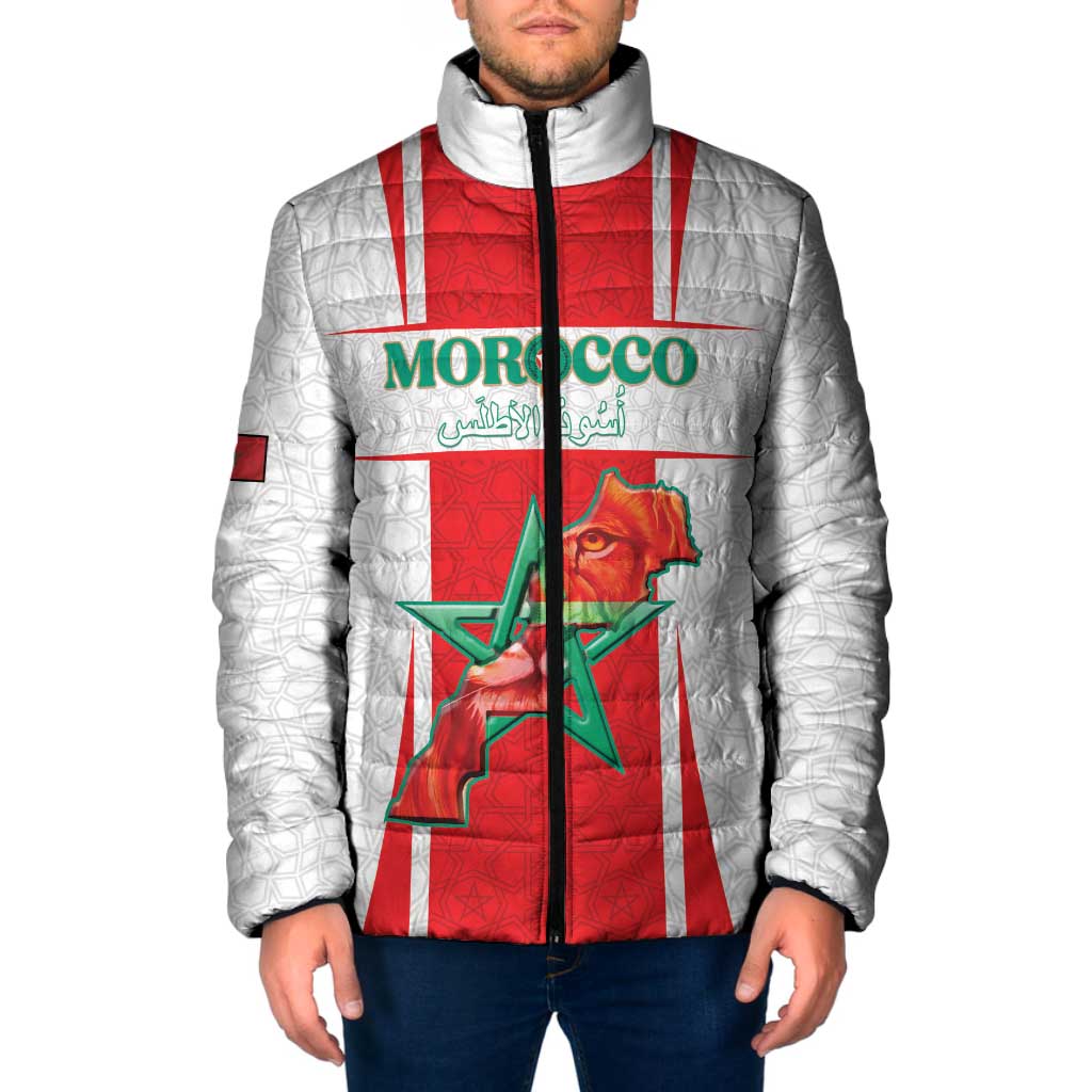 Custom Morocco Football Padded Jacket Go Champions Atlas Lions - White - Wonder Print Shop