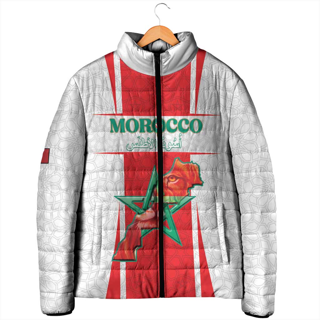 Custom Morocco Football Padded Jacket Go Champions Atlas Lions - White - Wonder Print Shop