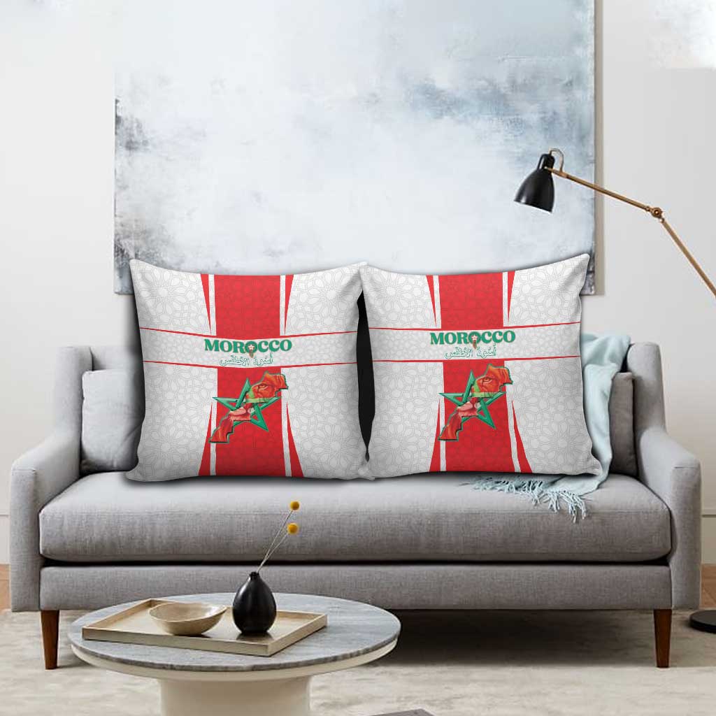Morocco Football Pillow Cover Go Champions Atlas Lions - White - Wonder Print Shop