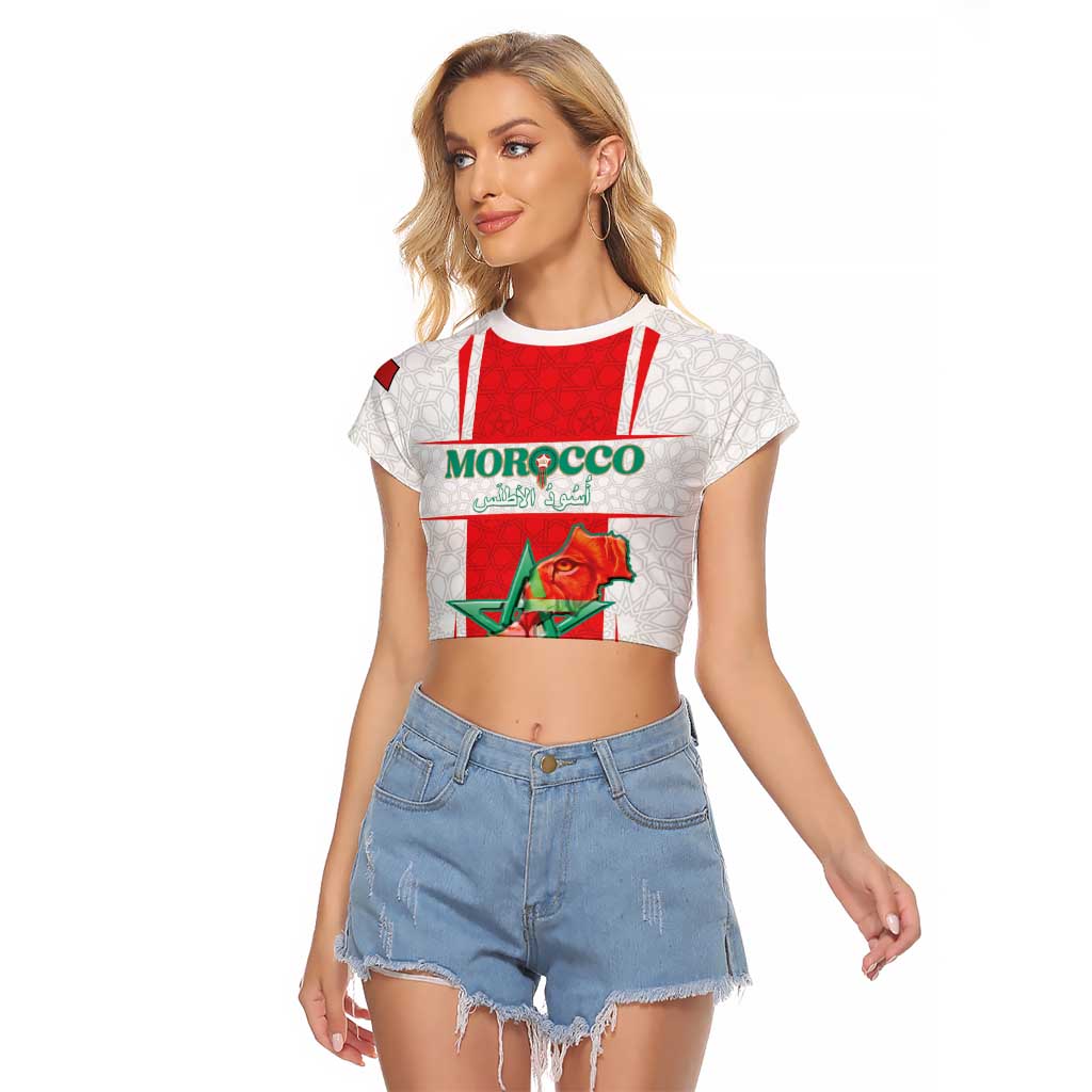 Custom Morocco Football Raglan Cropped T Shirt Go Champions Atlas Lions - White - Wonder Print Shop