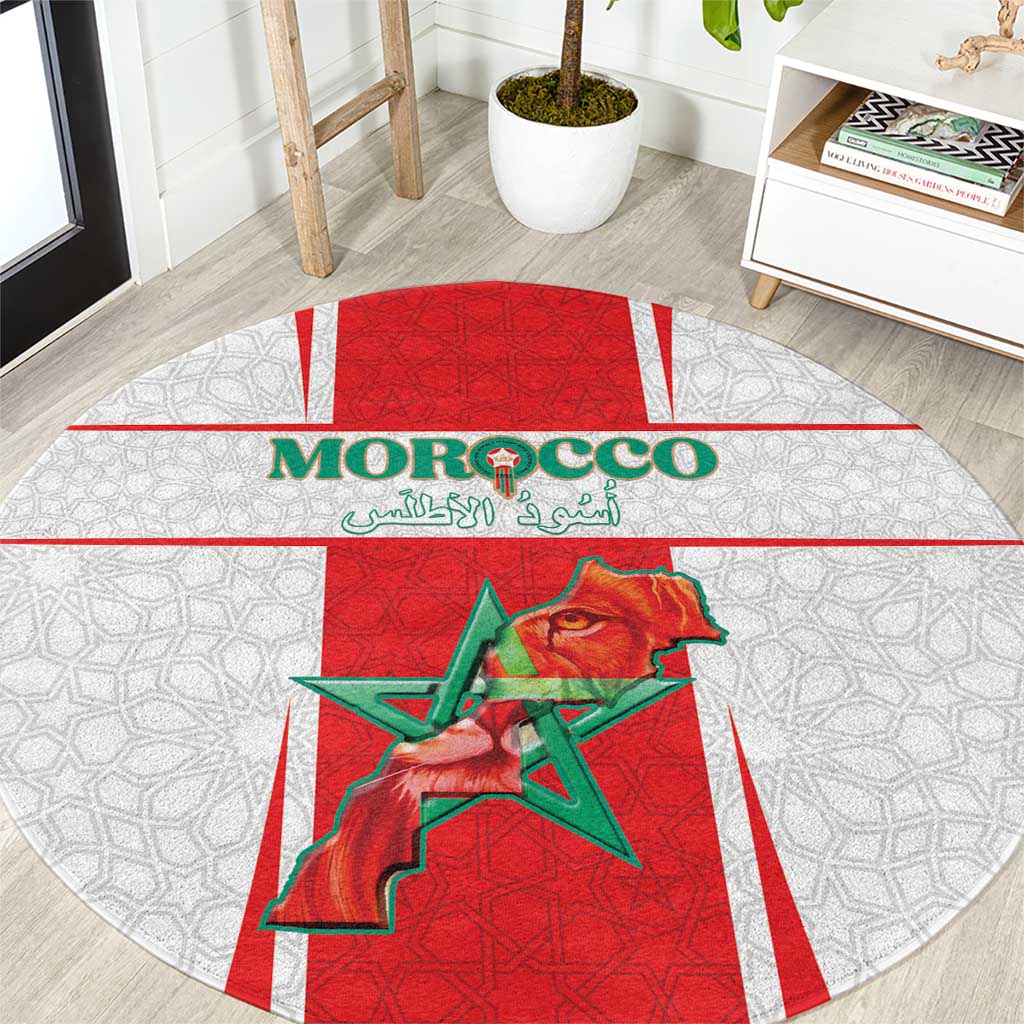 Morocco Football Round Carpet Go Champions Atlas Lions - White - Wonder Print Shop