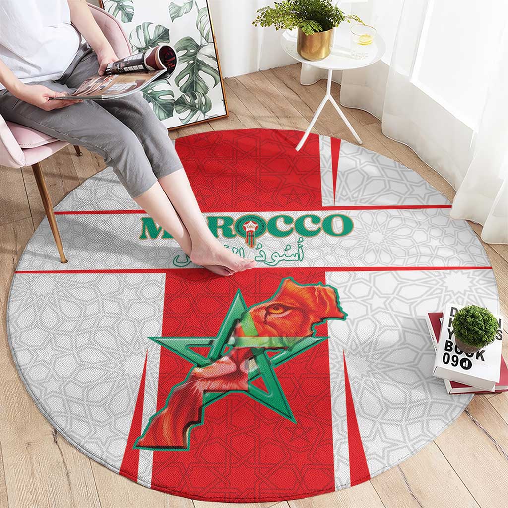 Morocco Football Round Carpet Go Champions Atlas Lions - White - Wonder Print Shop