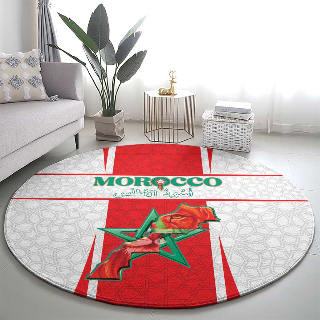 Morocco Football Round Carpet Go Champions Atlas Lions - White - Wonder Print Shop