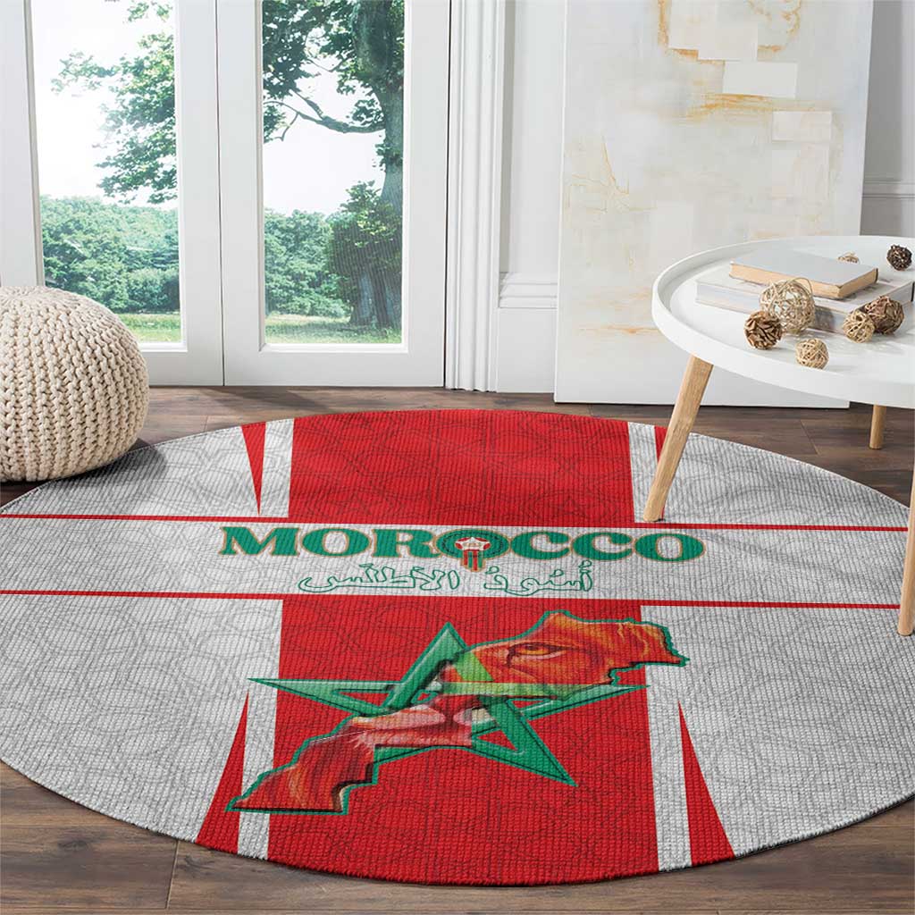 Morocco Football Round Carpet Go Champions Atlas Lions - White - Wonder Print Shop