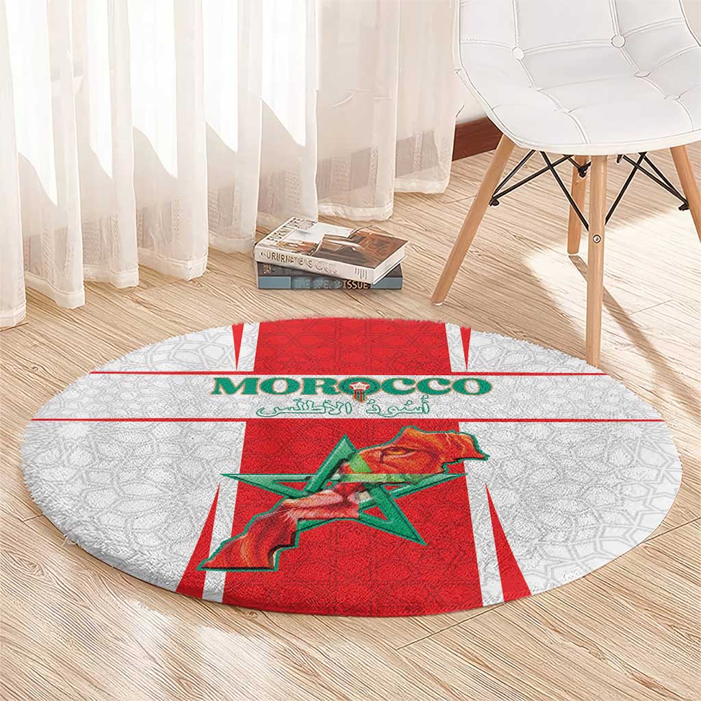Morocco Football Round Carpet Go Champions Atlas Lions - White - Wonder Print Shop
