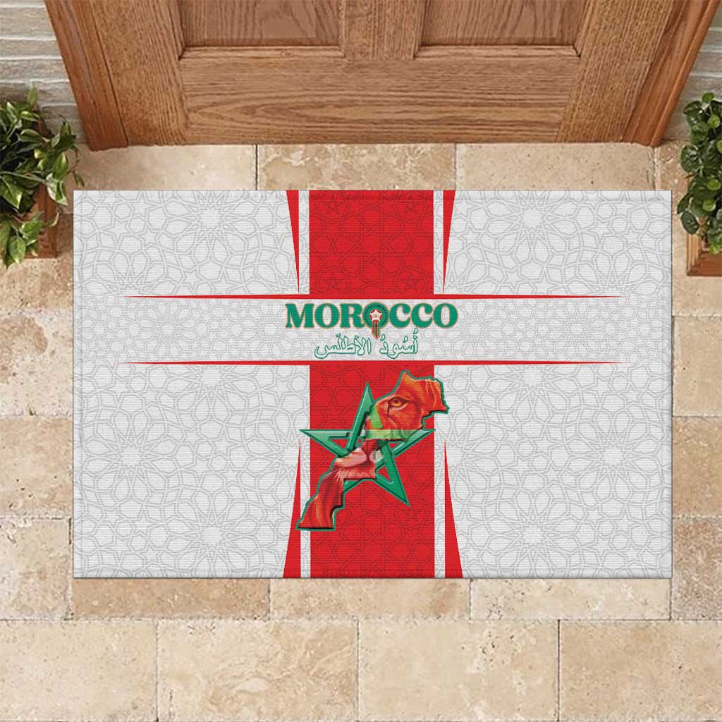 Morocco Football Rubber Doormat Go Champions Atlas Lions - White - Wonder Print Shop