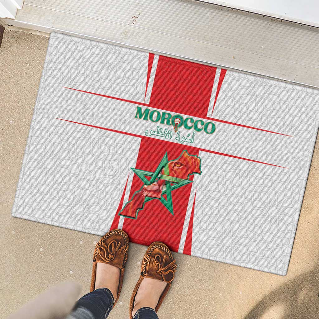 Morocco Football Rubber Doormat Go Champions Atlas Lions - White - Wonder Print Shop