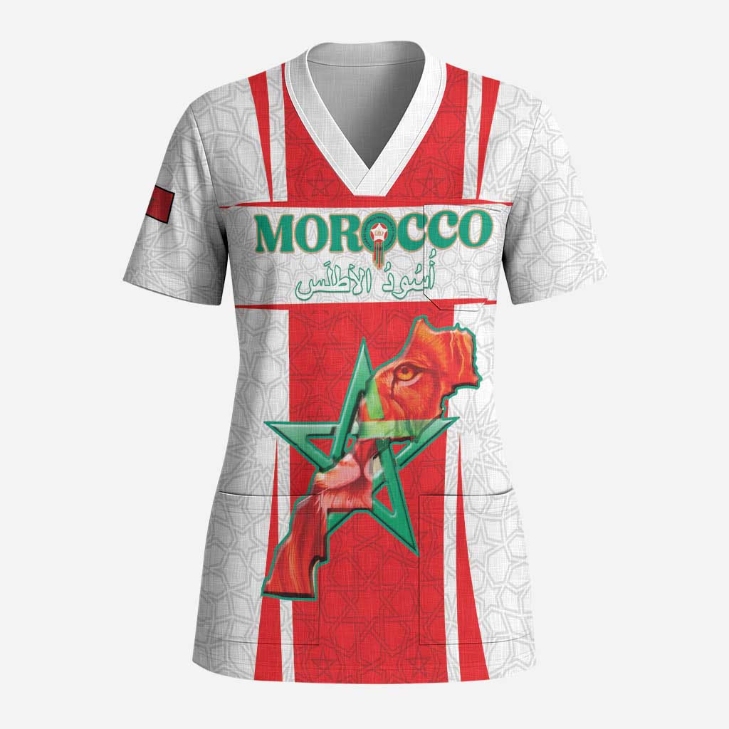 Custom Morocco Football Scrub Top Go Champions Atlas Lions - White - Wonder Print Shop