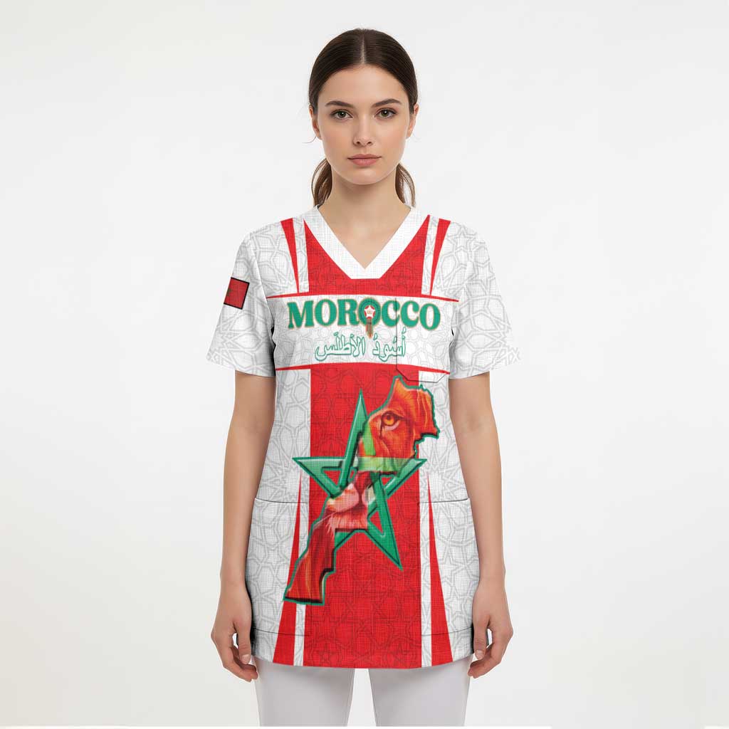 Custom Morocco Football Scrub Top Go Champions Atlas Lions - White - Wonder Print Shop