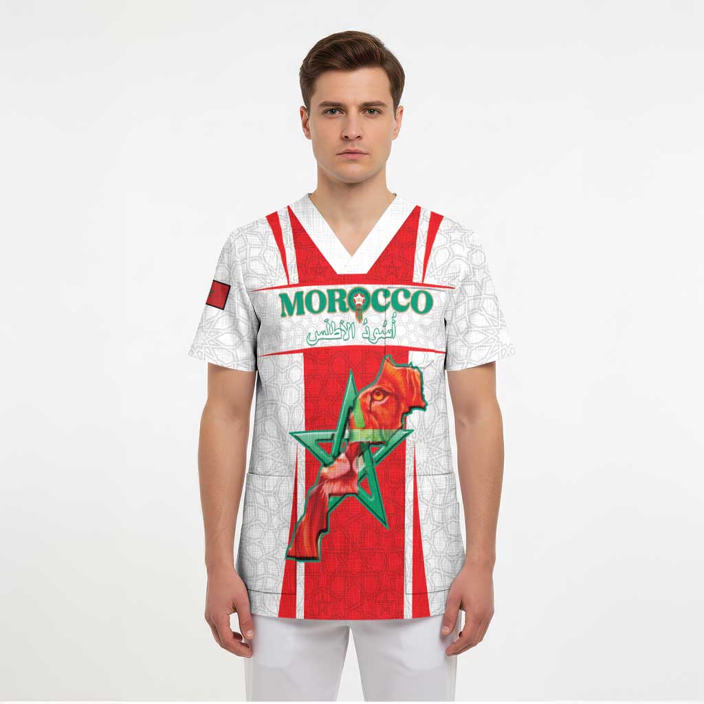 Custom Morocco Football Scrub Top Go Champions Atlas Lions - White - Wonder Print Shop