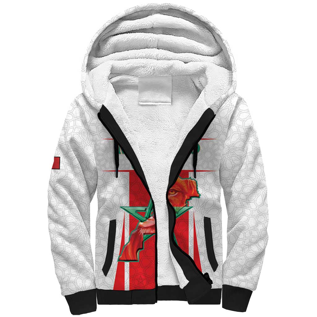 Custom Morocco Football Sherpa Hoodie Go Champions Atlas Lions - White - Wonder Print Shop