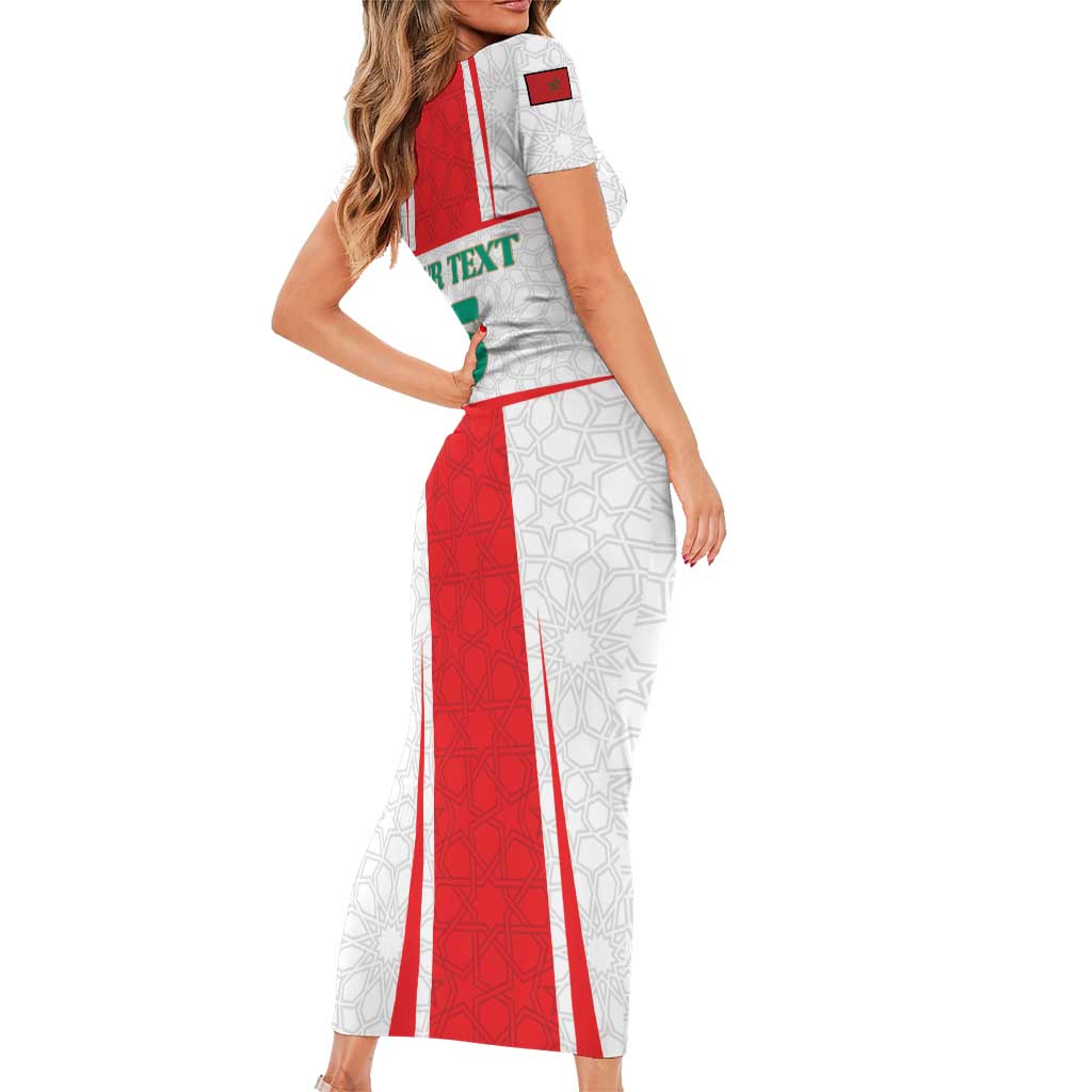 Custom Morocco Football Short Sleeve Bodycon Dress Go Champions Atlas Lions - White - Wonder Print Shop