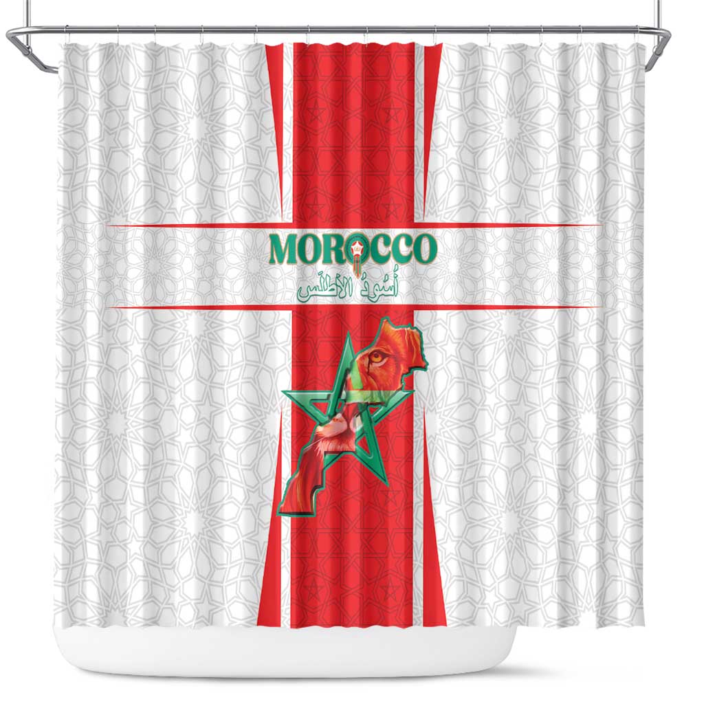Morocco Football Shower Curtain Go Champions Atlas Lions - White - Wonder Print Shop