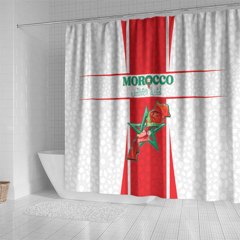Morocco Football Shower Curtain Go Champions Atlas Lions - White - Wonder Print Shop