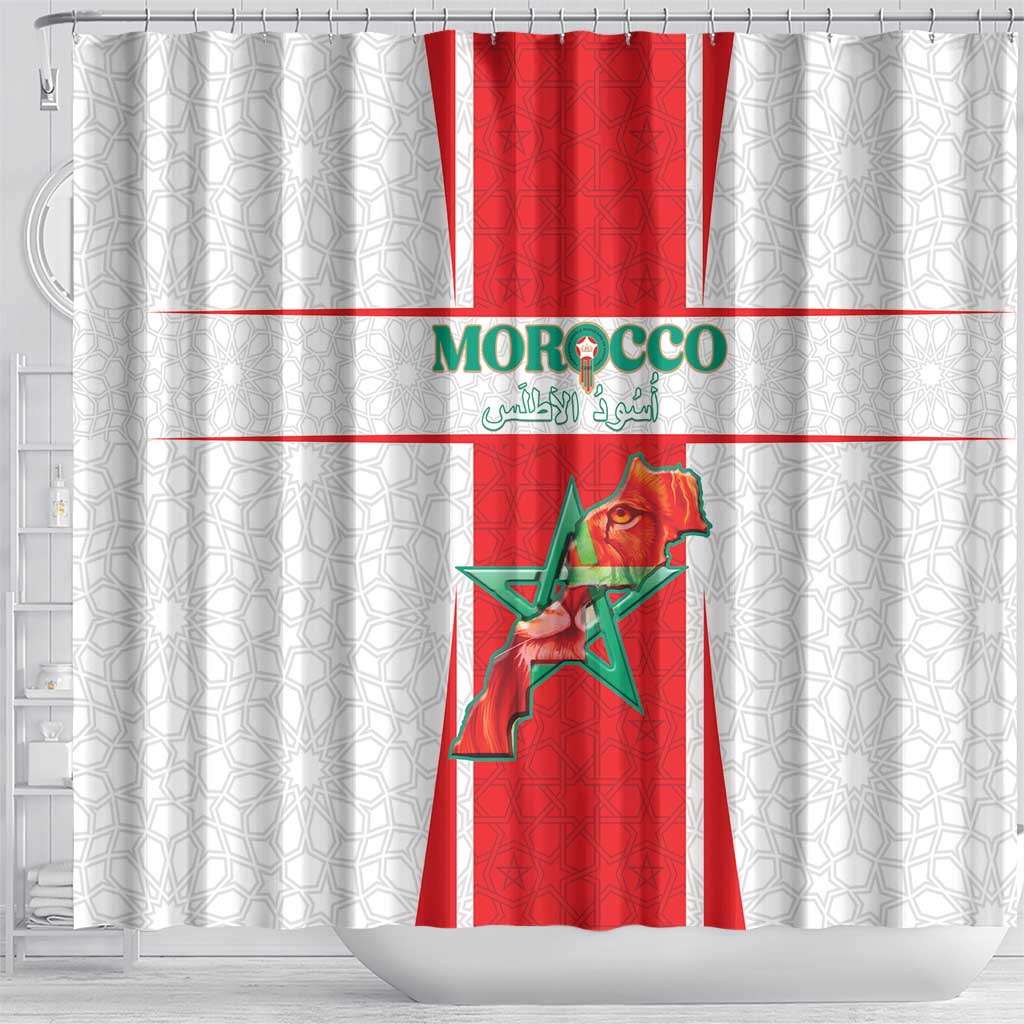 Morocco Football Shower Curtain Go Champions Atlas Lions - White - Wonder Print Shop