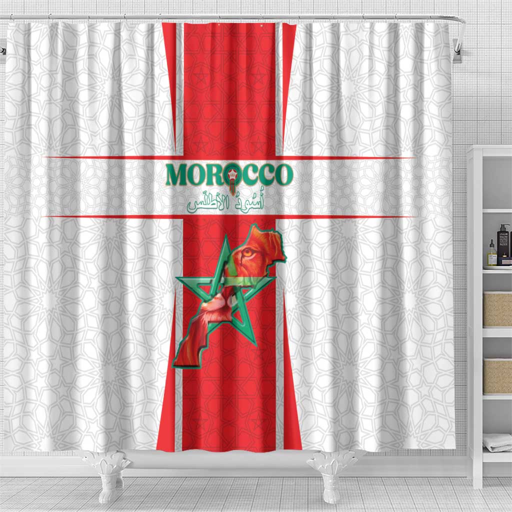 Morocco Football Shower Curtain Go Champions Atlas Lions - White - Wonder Print Shop