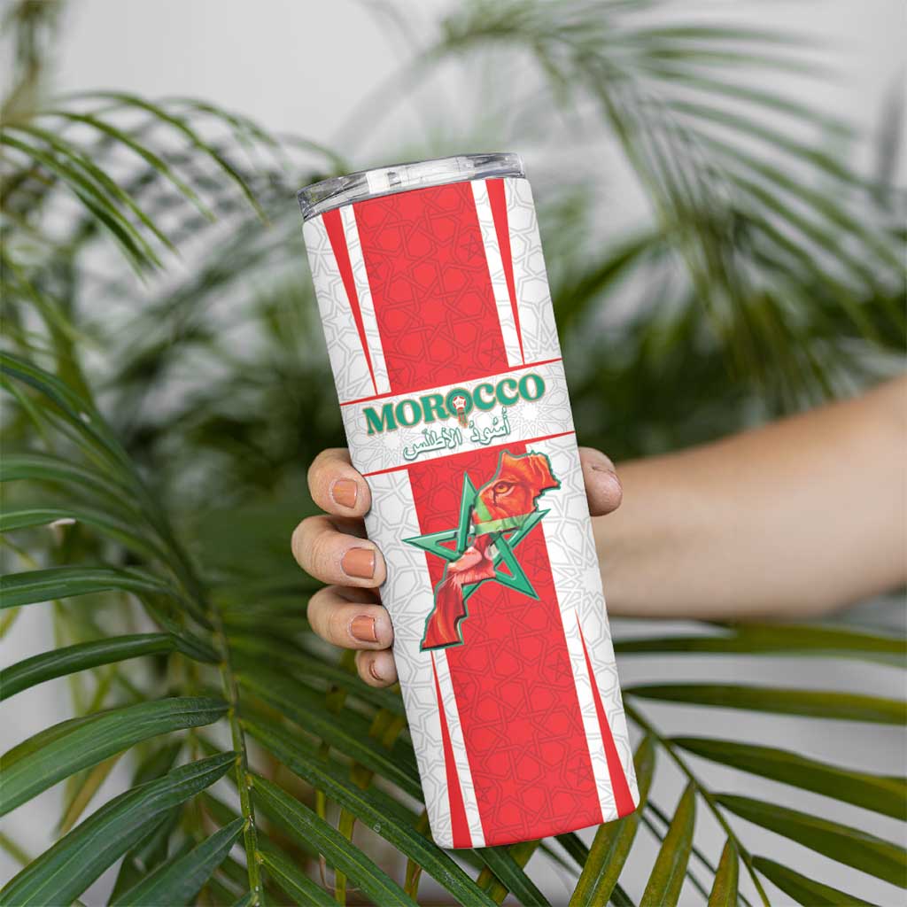 Custom Morocco Football Skinny Tumbler Go Champions Atlas Lions - White - Wonder Print Shop